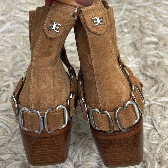 NWOB Sam Edelman Bellamie Suede Harness Western Ankle Boots in Camel Suede Sz 8 - Picture 9 of 11